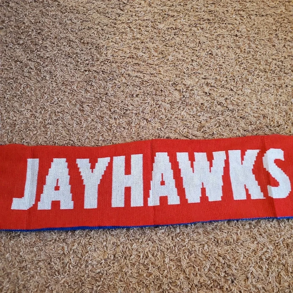 Kansas Jayhawks Ncaa Rock Chalk Red White Blue‎ Scarf Fringe Knit